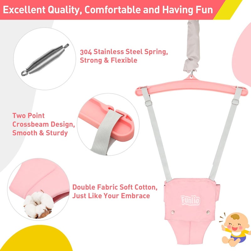 FUNLIO 2 in 1 Baby Jumper with a Ceiling Hook, Baby Walking Harness for 6-24 Months, Infant Jumper for Indoor/Outdoor Play, Infant Jumper Doorway with Adjustable Chain, Easy to Assemble & Store - Pink - Image 5